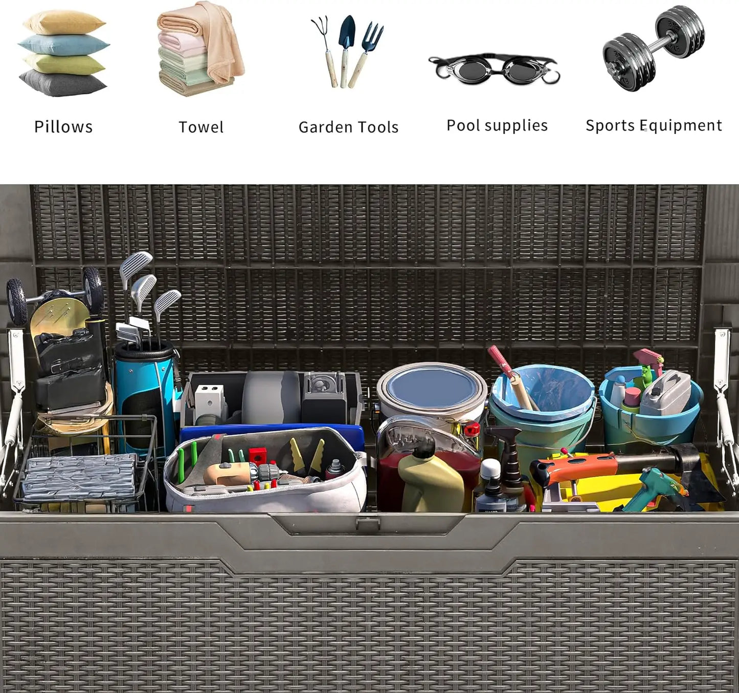 100 Gallon Resin Deck Box, Weather Resistant Outdoor Storage Box, Lockable Indoor Outdoor Storage for Supplies and Essentials