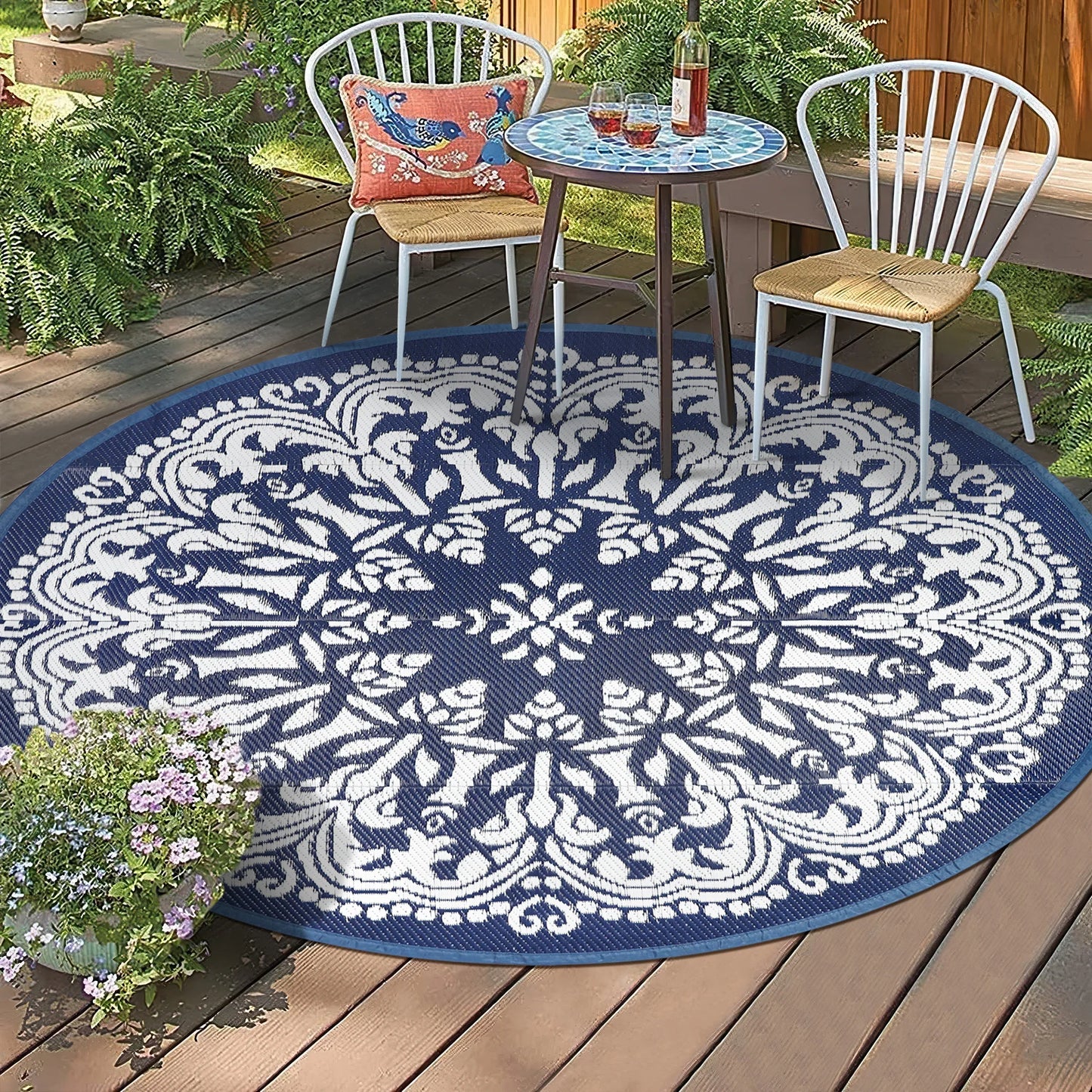 Round Outdoor Rugs Patio Rugs Clearance Reversible Plastic Straw Rugs Waterproof Lightweight Camping Mat Portable RV for BBQ