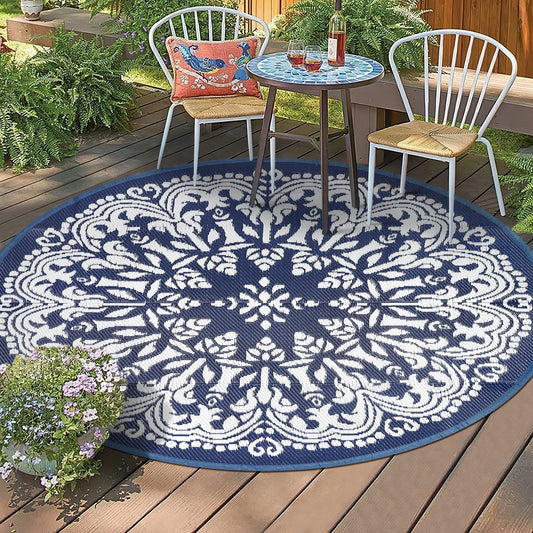 Round Outdoor Rugs Patio Rugs Clearance Reversible Plastic Straw Rugs Waterproof Lightweight Camping Mat Portable RV for BBQ