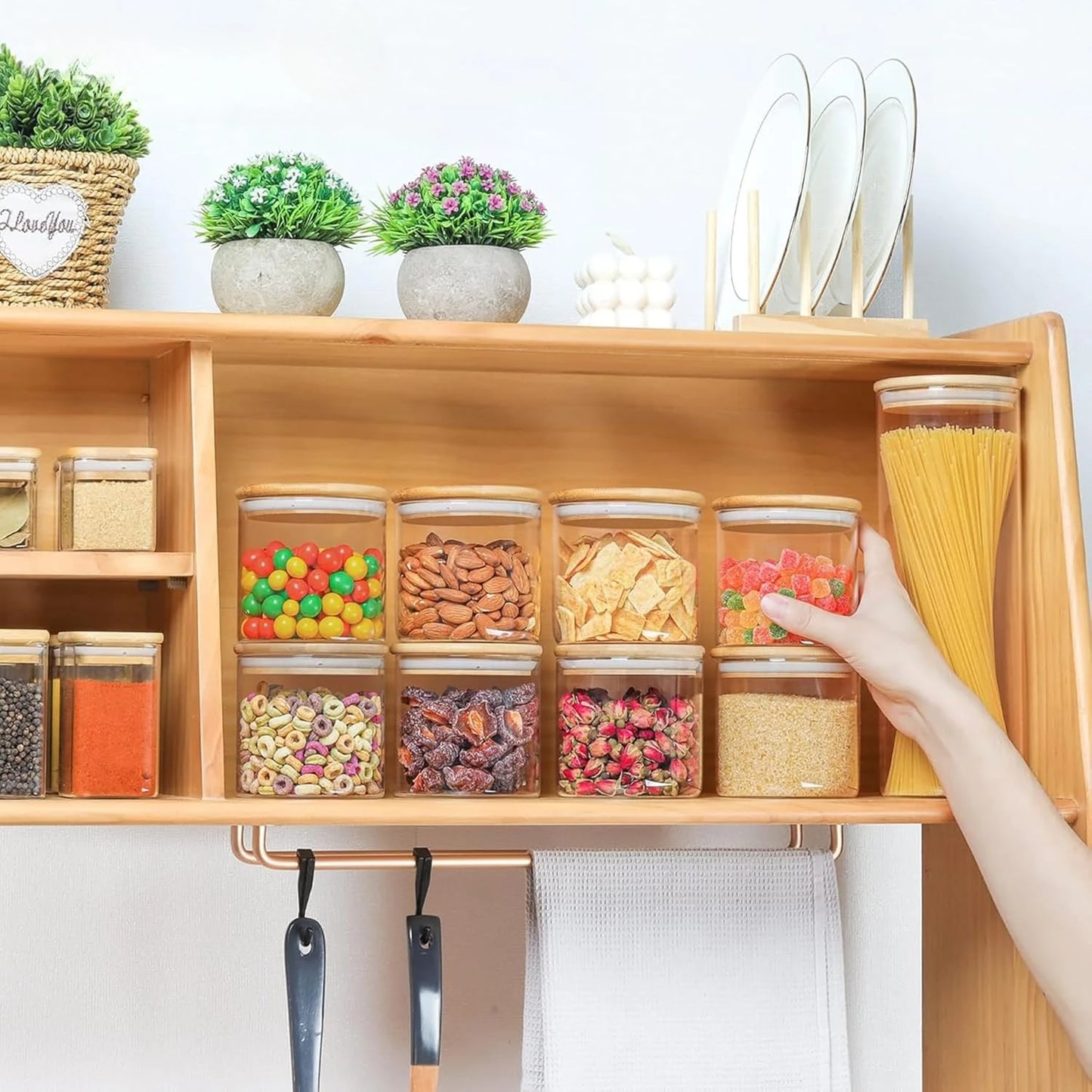 20oz Glass Food Storage Jars Set of 9, Clear Glass Storage Containers with Lids, Pantry Organization Jar, Spice, Blooming Tea