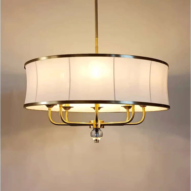 American Fabric E14 Chandelier Living Room Nordic Rod Hanging Lamp Foyer Gold Suspend Lamp Home Decor Led Lighting Fixtures