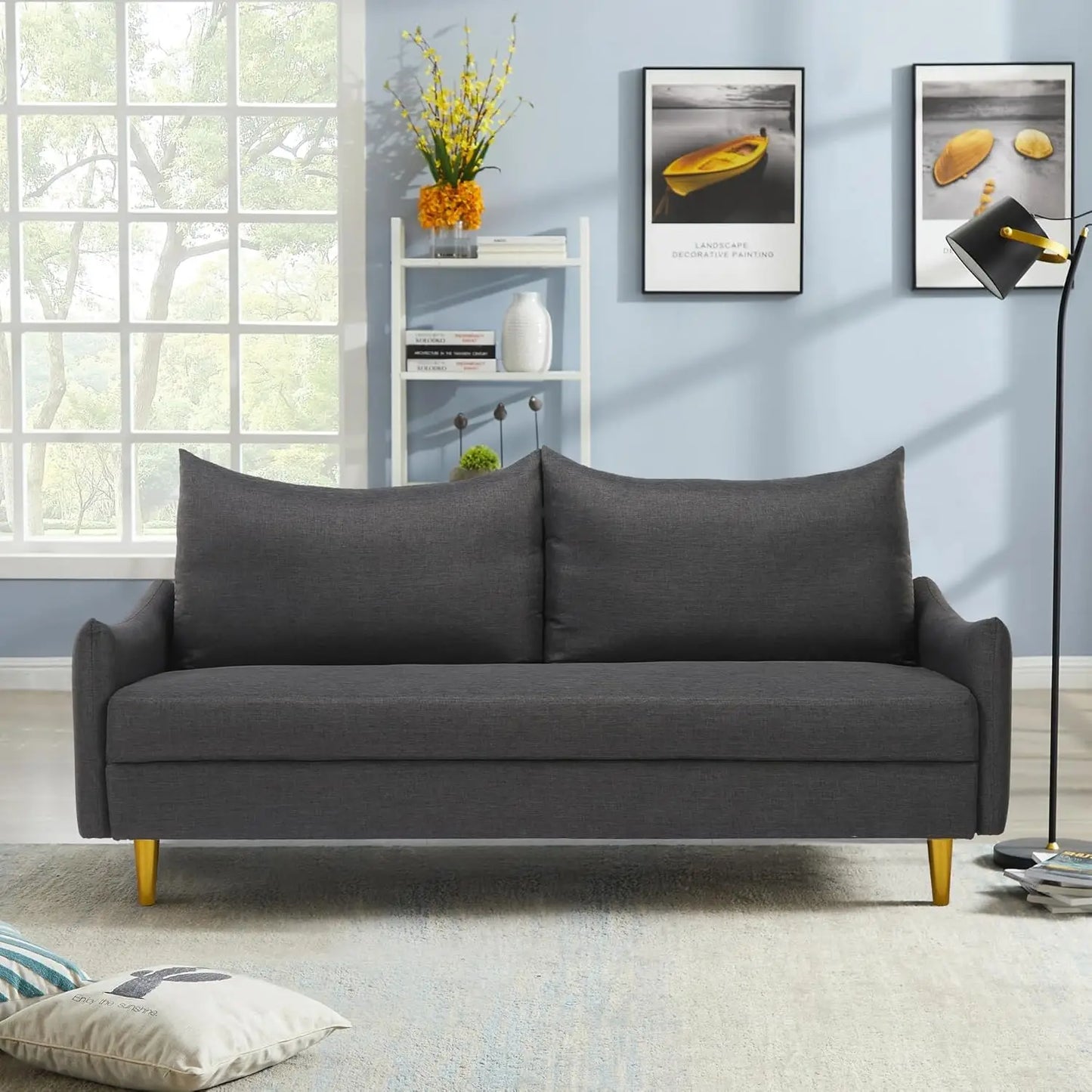 67" Modern Velvet Loveseat Sofa Couch, Mid-Century Tufted Upholstered Small Love Seat Couch with 2 Pillows & 4 Golden Legs (Multiple colors)