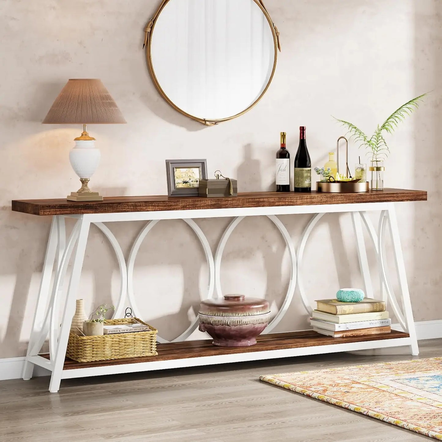 LITTLE TREE 70.9 inch Long Console Table,Sofa Table Behind Couch with 2 Tier Storage Shelf, Hallway Accent Table for Living Room