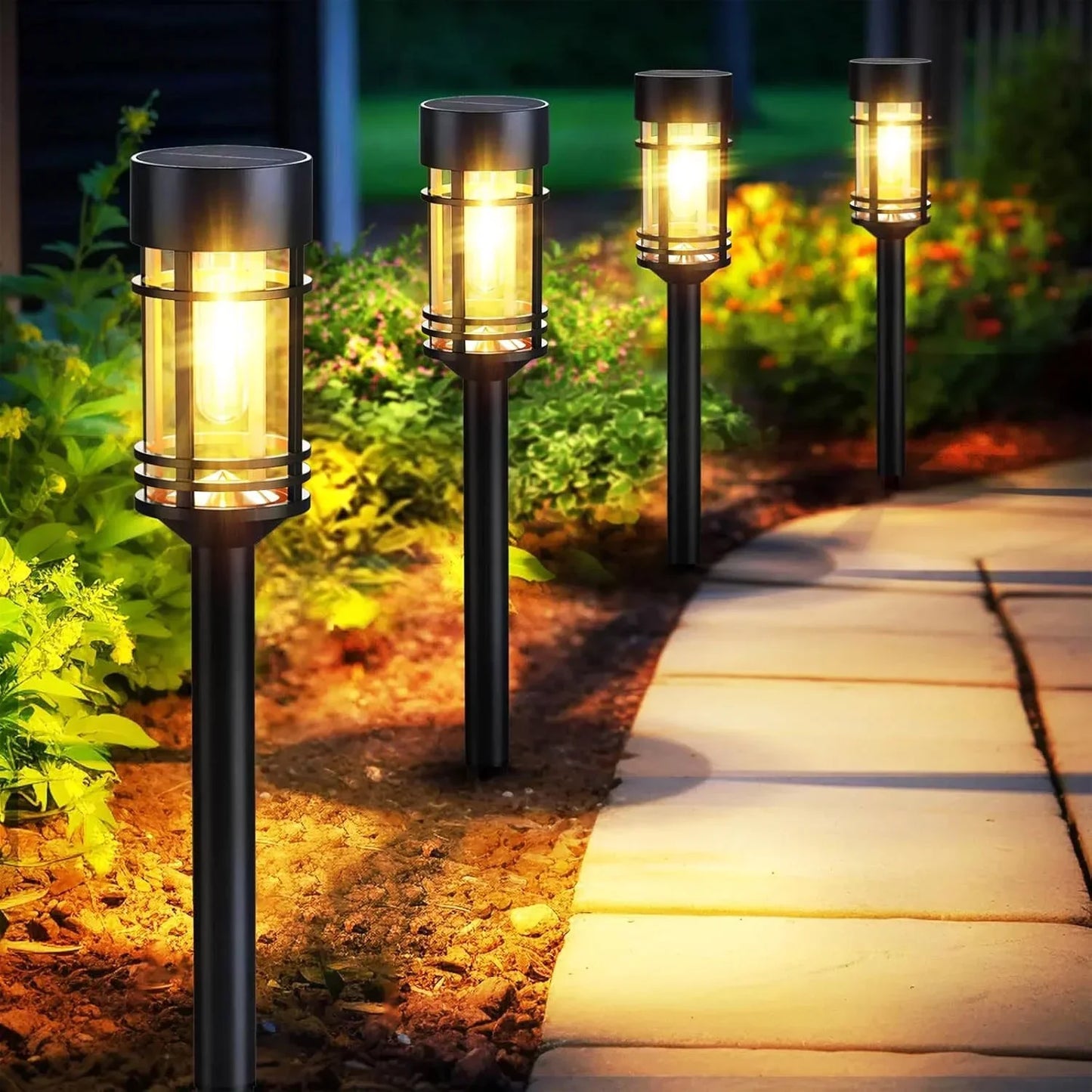 4 Sets Outdoor Solar Street Lights, Waterproof Solar Landscape Lights for Yard, Path, Landscape and Sidewalk (Warm White).