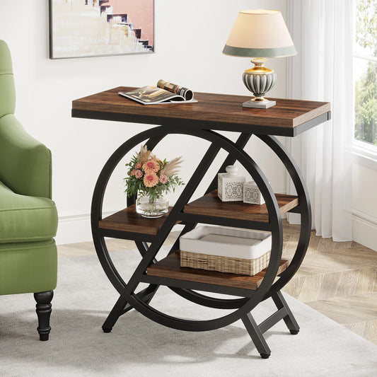 Tribesigns End Table for Living Room, 3-Tier Narrow Side Table with Storage, Wood Sofa Side Table with Geometric Metal Frame (Multiple colors)