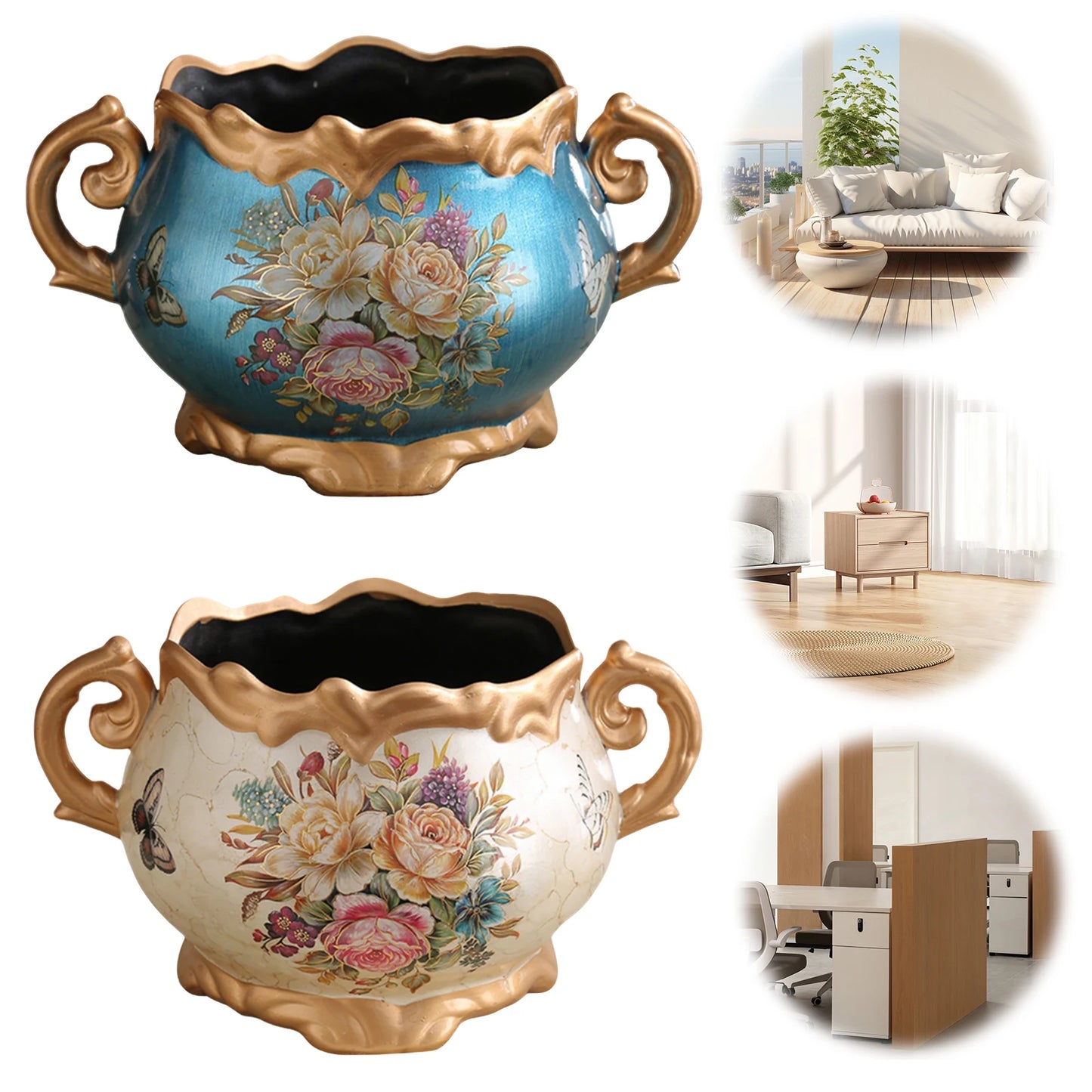 Europe Retro Ceramic Vase with Handle Desktop Flower Arrangement Vase for Home Living Room Dining Room Office Bookshelf