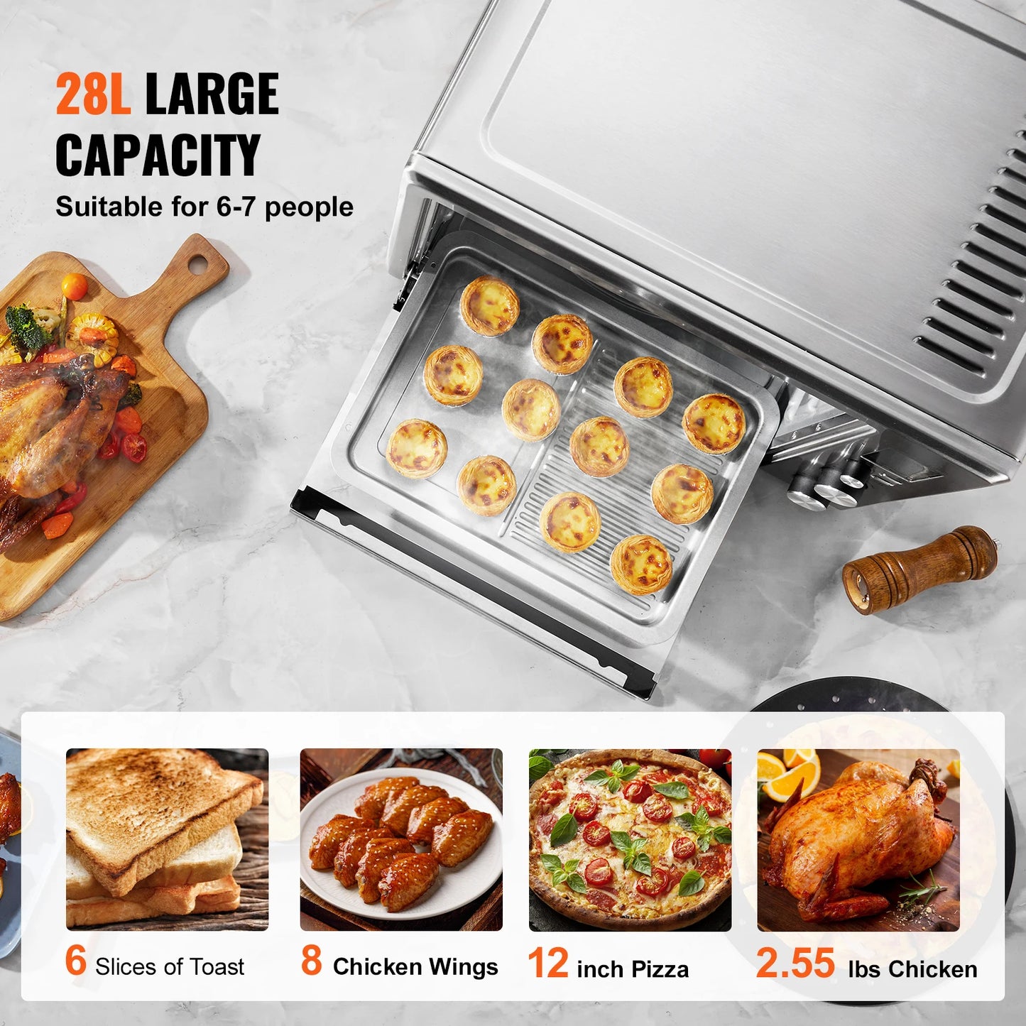 SucceBuy10-IN-1 Convection Oven, 28L/29.6Qt Multifunctional Conventional Oven Countertop, 1800W 4-Tier Toaster
