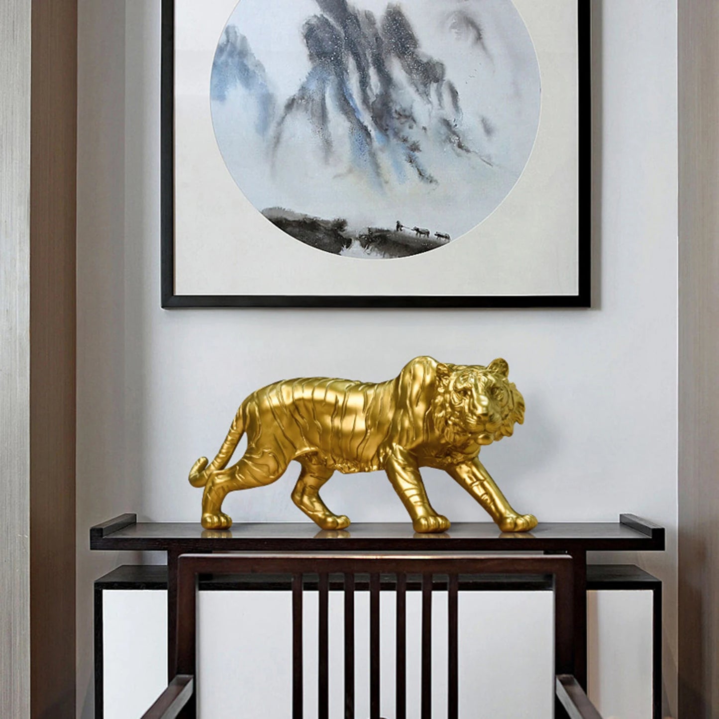 Resin Tiger Statue Art Ornaments Gold Zodiac Animal Sculpture Christmas Gift Collectibles for Home Office TV Cabinet Decor