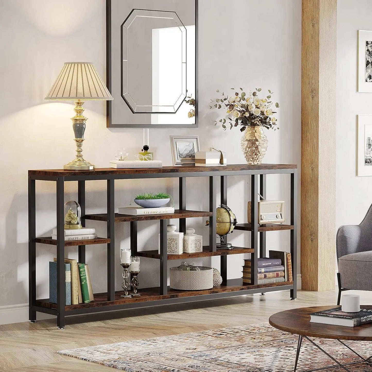 Console Sofa Table, 70.9 inch Long Table Behind Couch,3-Tier Industrial Narrow Entryway Hallway Accent Table for Living Room (Multiple colors)