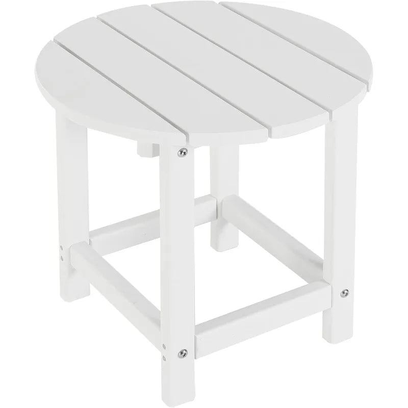 Round Patio Side Table White, Adirondack End Table for Backyard and Indoor