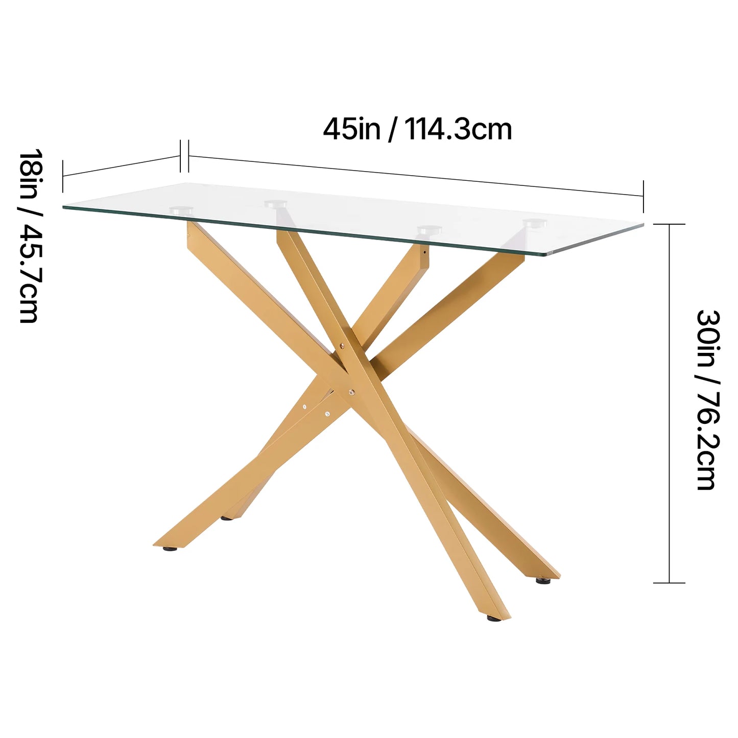 SucceBuy Glass Console Table Modern Rectangle Sofa Side Table with Tempered Glass Top and Iron Legs Consloe Desk for Living Room