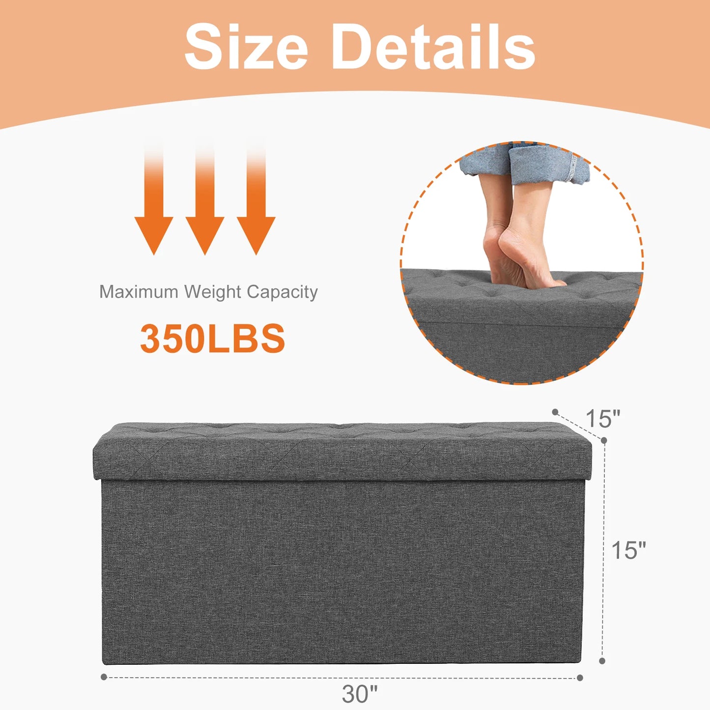 JHK Folding Storage Ottoman Bench Living Room Hidden Storage Footstool Toy Box Bedroom Strong Load-bearing Capacity Stool (Two sizes)