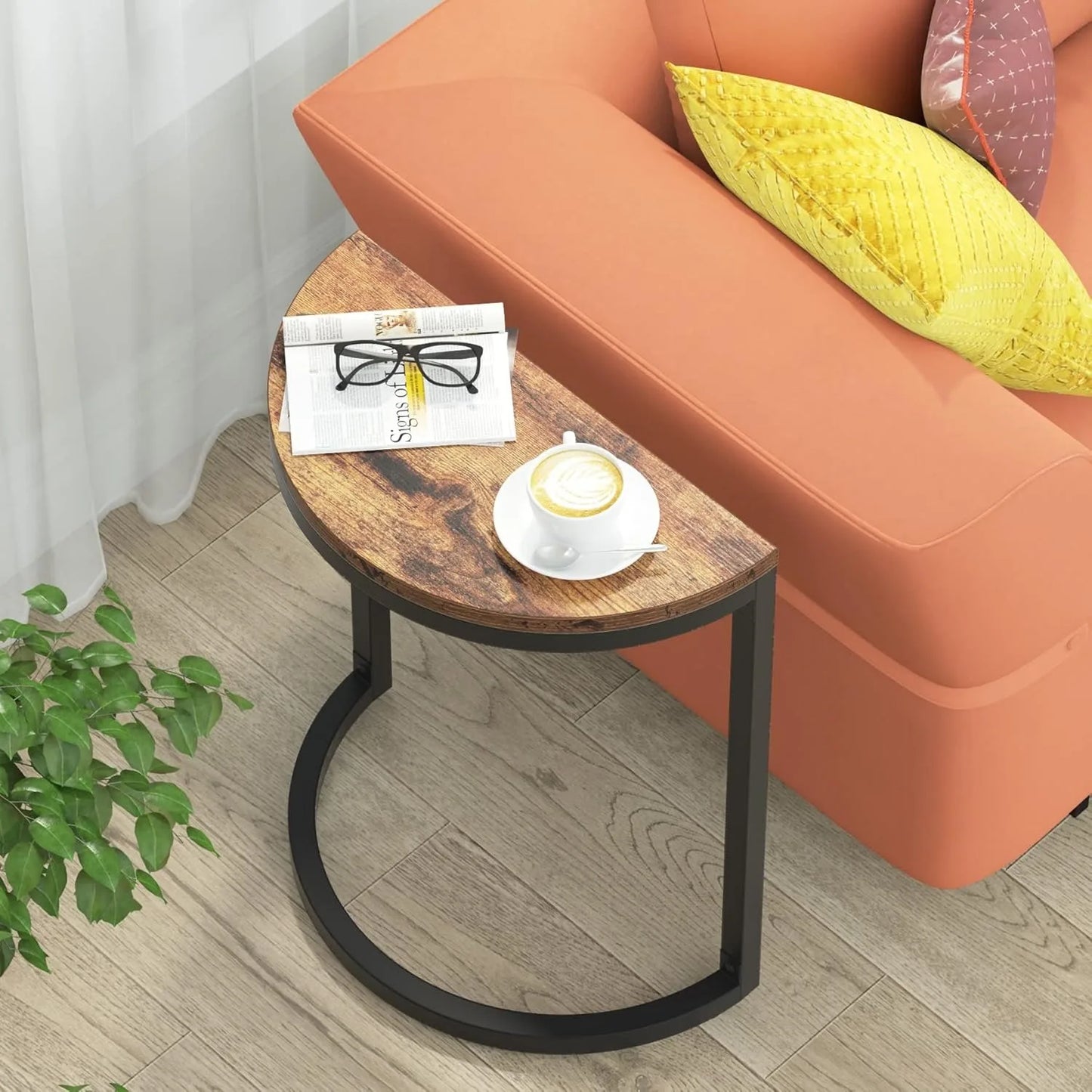 2-Tier End Table Semi Circle, Half Round Side Table with Storage Shelf, Wood Accent Table Slim C Table for Sofa Couch (Multiple colors)