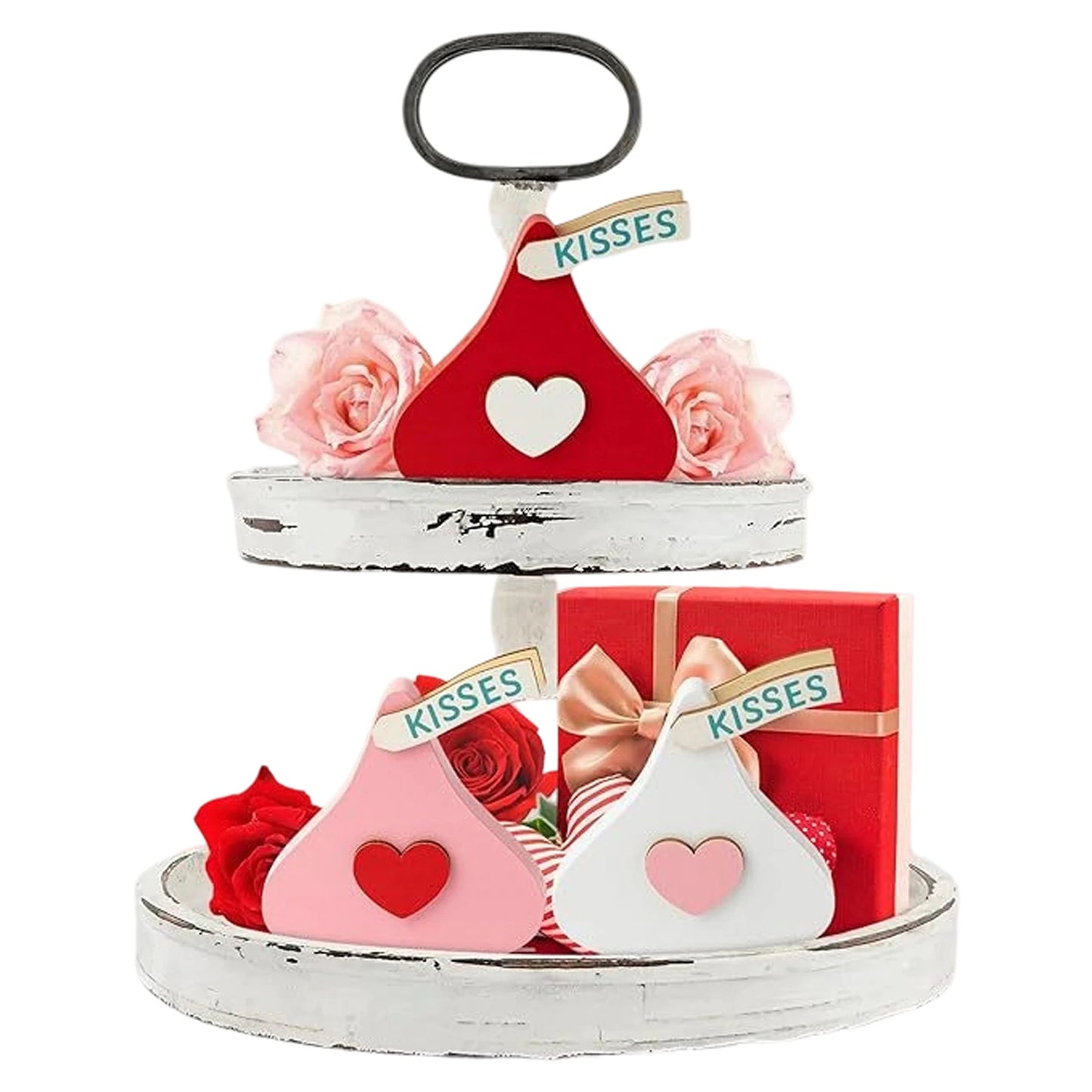 Romantic Valentine s Day Tiered Tray Decor Set with Double-Sided Signs and Candy Centerpieces for Wedding Party Tabletop