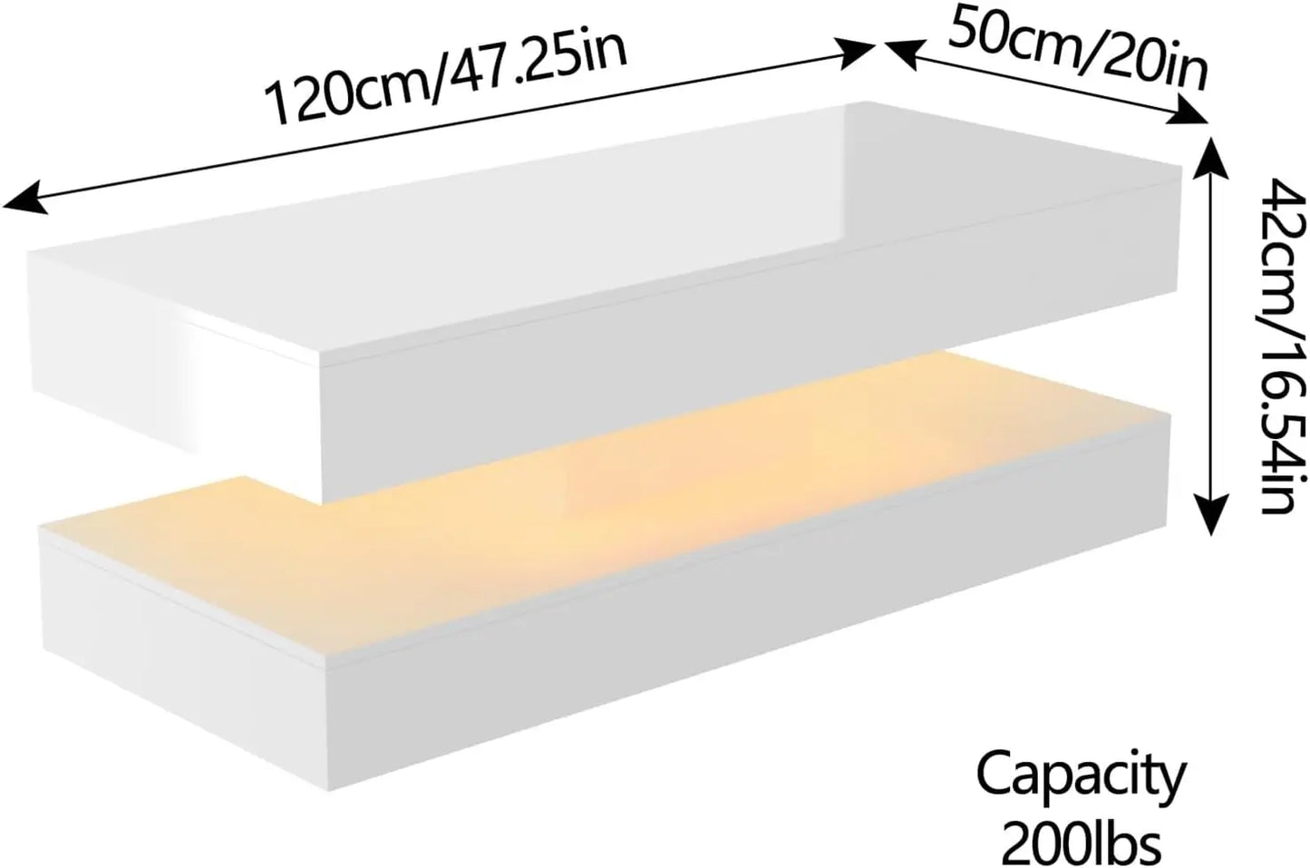 47.3IN High Glossy LED Coffee Table,Modern Center Table with 2 Storage Drawers for Living Room (White & Black)