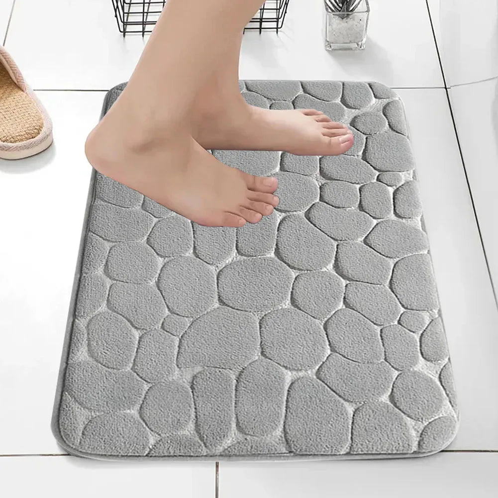 Cobblestone Embossed Bathroom Mat Water Absorbing Bathroom Rug Non-Slip Bathtub Floor Rug Washable Bathroom Accessories