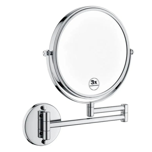 8 Inch LED Wall Mount Two-Sided Magnifying Vanity Mirror 12 Inch Extension Chrome Finish 1X 3X Magnification Plug 360 Degree