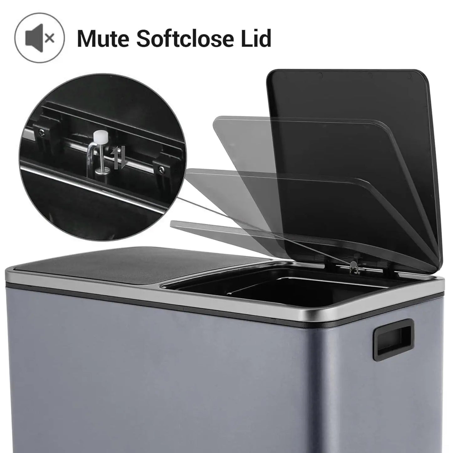 16 Gal (60 L) Stainless Steel Kitchen Trash Can Dual Recycling Bin Garbage Can with Lid Garbage Bin Dustbin w/ Soft-Close Lid (Multiple colors)