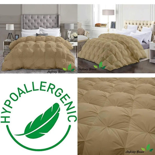 Organic Cotton Queen Comforter 100% Pure Pintuck Style 88x92 Inches Luxury All-Season 1-Piece Pinch Pleat Bedding