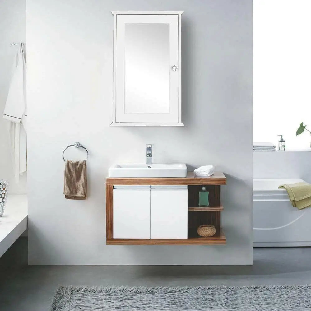 Kitchen Cupboard Bathroom Wall Mount Cabinet Organizer w/Mirror Door NEW