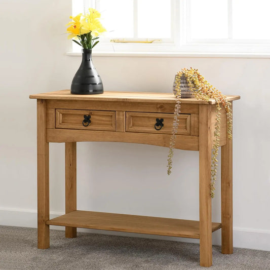 2-Drawer 32-Inch Wide Console Table - Hallway, Entrance and Kitchen Side Table - Reforested Solid Wood - Smart Space-Saver