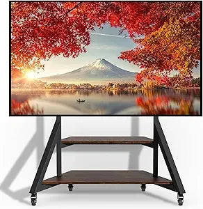 Mobile TV Floor Stand with Wheels and Shelves for 65-100 Inch Large LCD/LED Flat or Curved Screens up to 220lbs, Adjustable Height