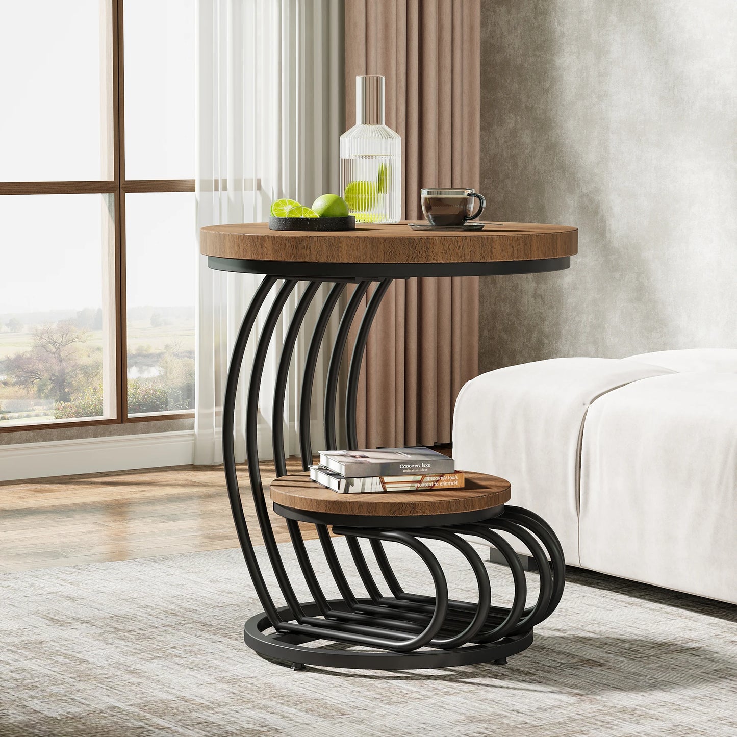 Tribesigns Gold Round End Table: 2 Tiers Faux Marble Side Table with Storage Shelf, Modern White Gold Bedside Nightstand (Multiple colors)