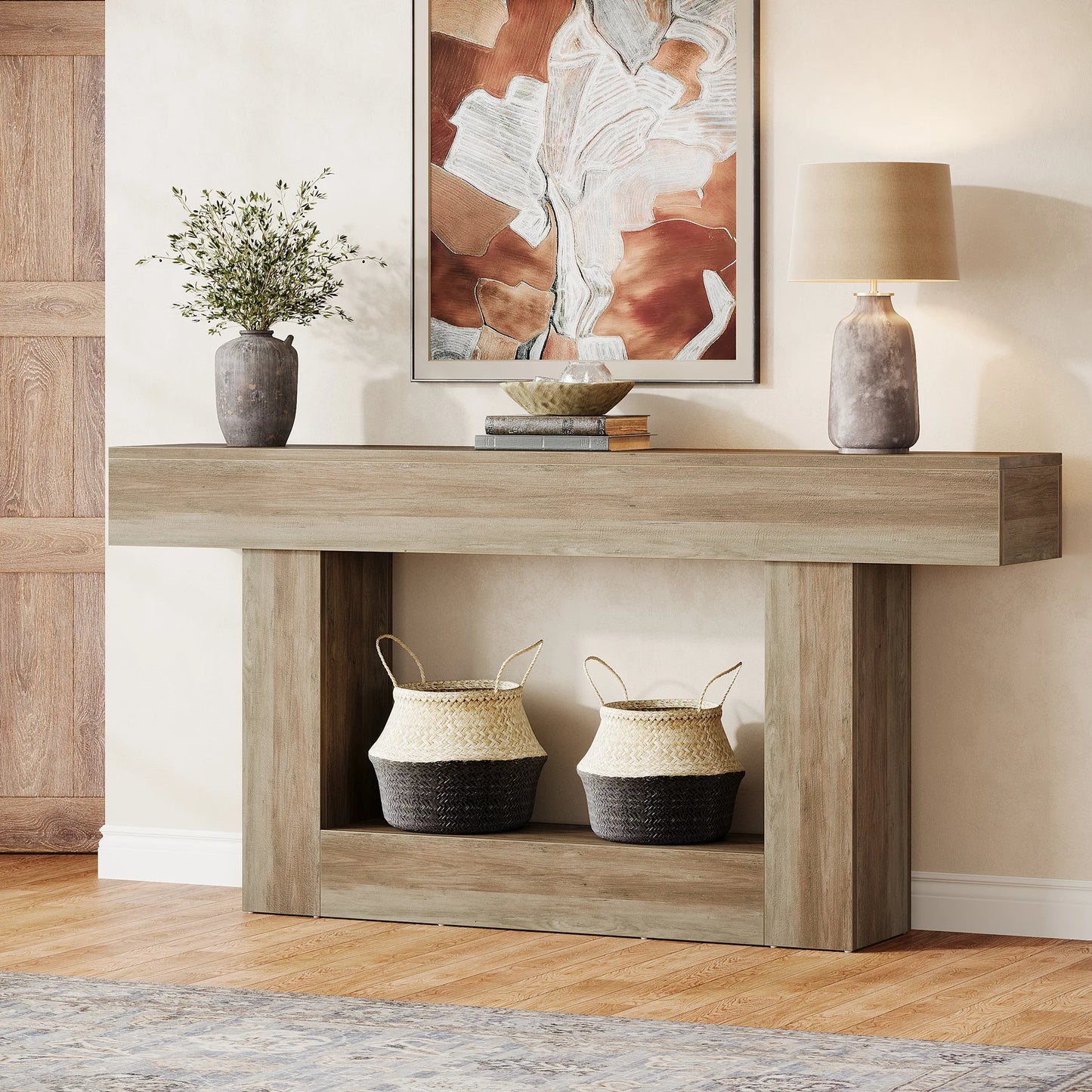 Tribesigns 63" Console Table, Farmhouse 2-Tier Entryway Table with U-Shaped Base, Narrow Long Wood Sofa Table Behind Couch Table (Multiple colors)