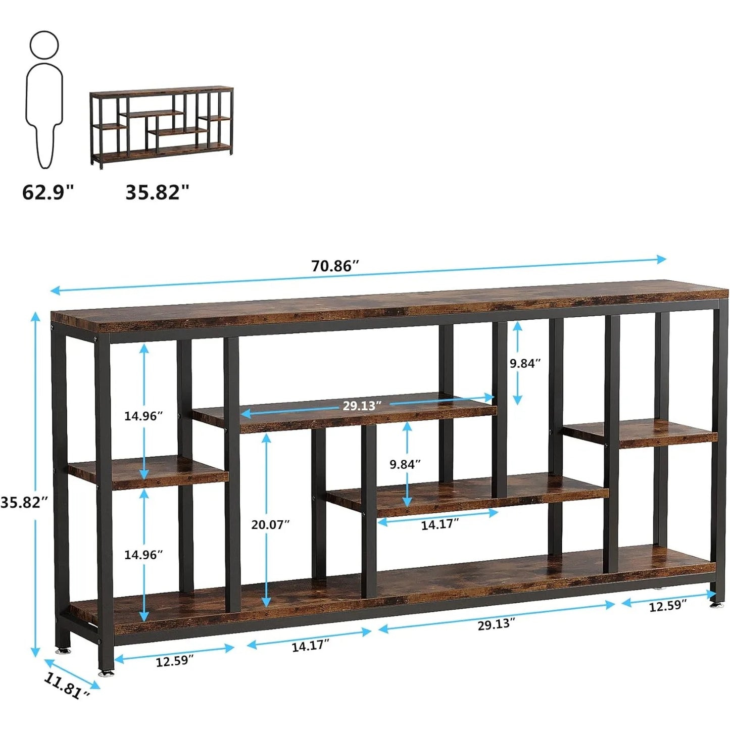 Console Sofa Table, 70.9 inch Long Table Behind Couch,3-Tier Industrial Narrow Entryway Hallway Accent Table for Living Room (Multiple colors)