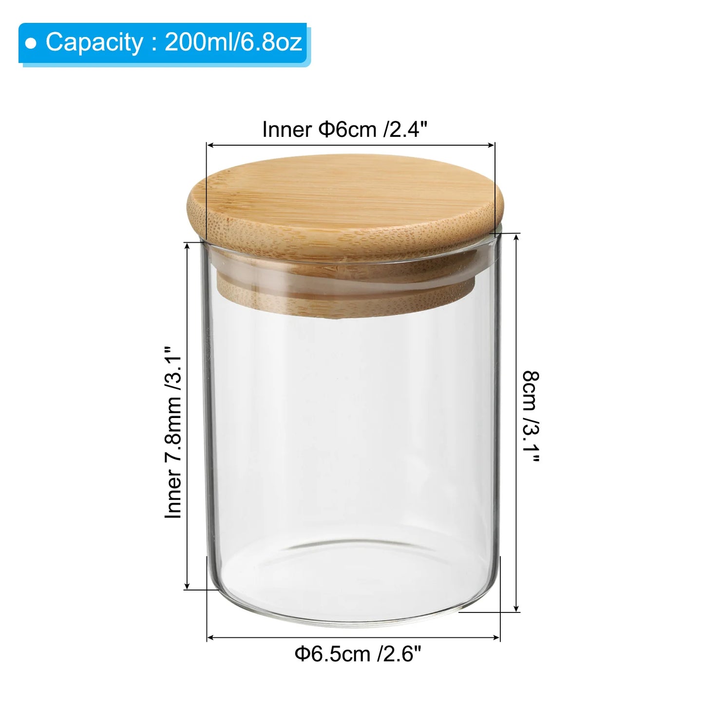 Glass Jar with Airtight Bamboo Lid, Glass Kitchen Container Clear Food Storage Jar for Nuts Sugar Coffee Beans Spices