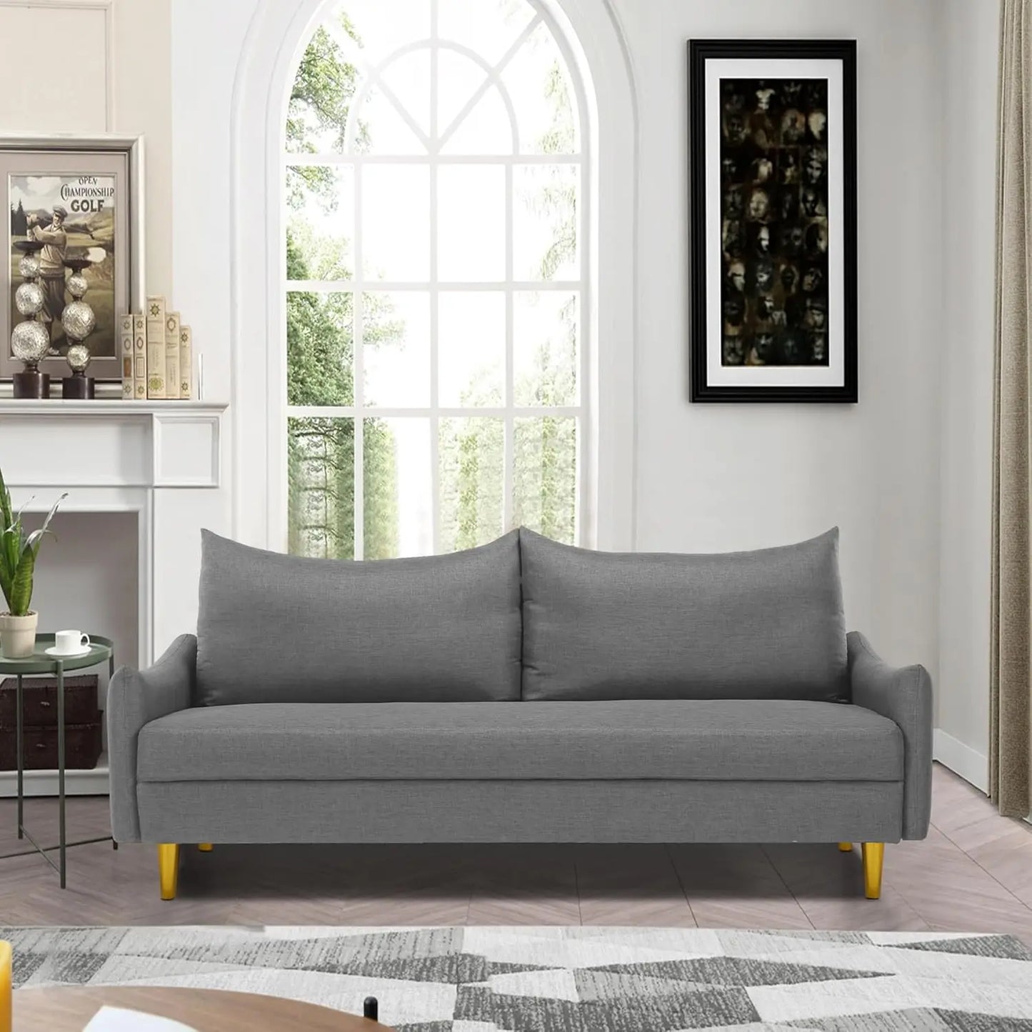 67" Modern Velvet Loveseat Sofa Couch, Mid-Century Tufted Upholstered Small Love Seat Couch with 2 Pillows & 4 Golden Legs (Multiple colors)