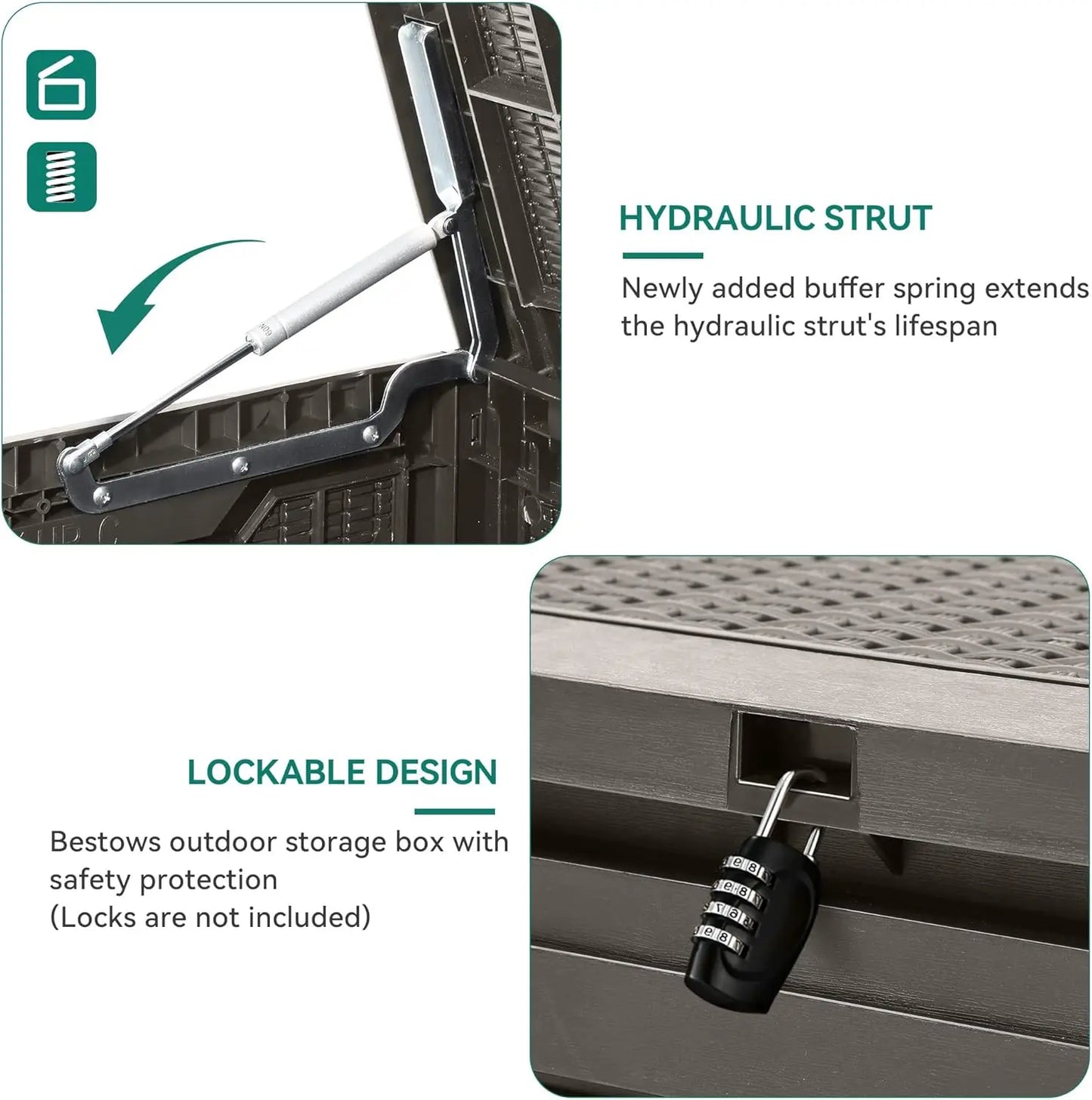 100 Gallon Resin Deck Box, Weather Resistant Outdoor Storage Box, Lockable Indoor Outdoor Storage for Supplies and Essentials