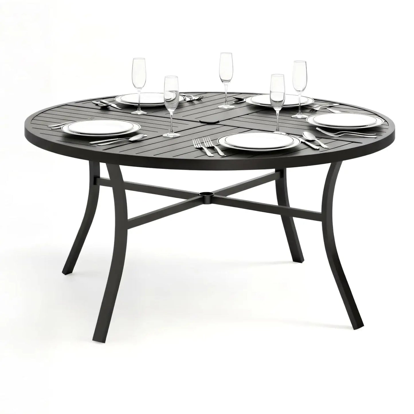 54" Round Metal Outdoor Dining Table with Umbrella Hole All Weather Patio Deck Yard Porch, Customized