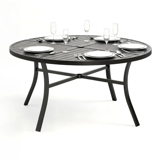 54" Round Metal Outdoor Dining Table with Umbrella Hole All Weather Patio Deck Yard Porch, Customized