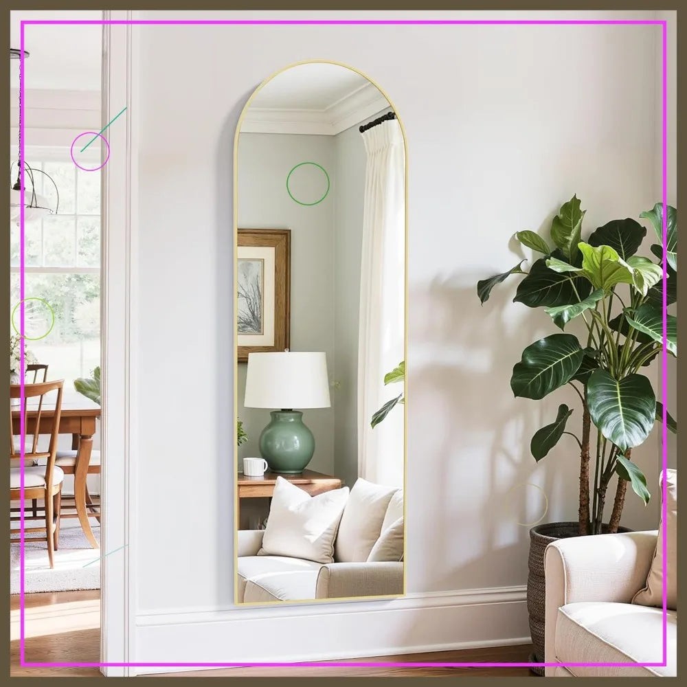 Arched Full Length Mirror 64x21 Inch Large Floor Mirror for Wall Door Bedroom Bathroom Living Room Gold