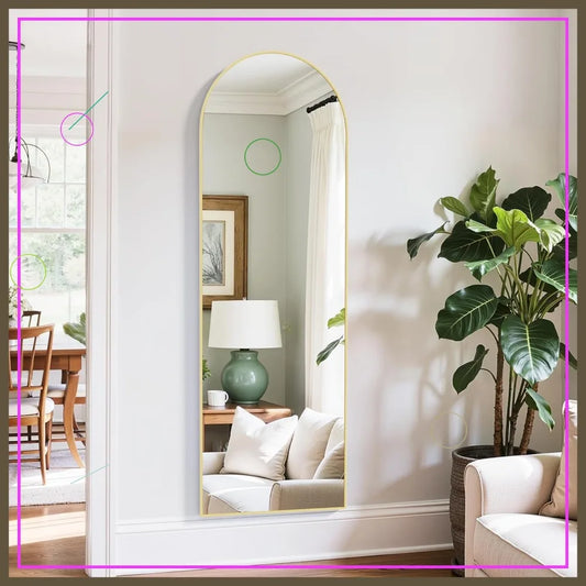 Arched Full Length Mirror 64x21 Inch Large Floor Mirror for Wall Door Bedroom Bathroom Living Room Gold