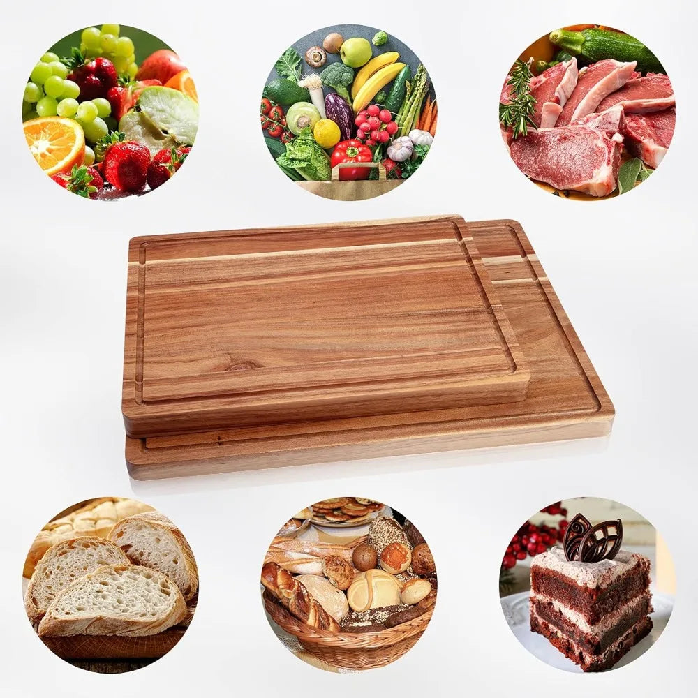 Acacia Wood Cutting Boards for Kitchen, 24 x 18 Inch Extra Large Wooden Cutting Board with Juice Groove, Reversible Butcher