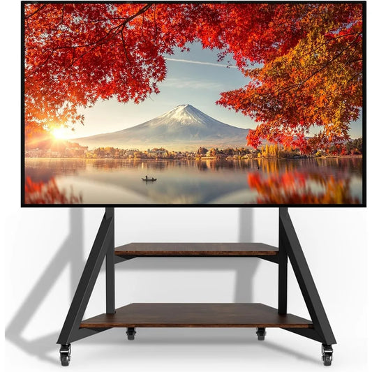Mobile TV Floor Stand with Wheels and Shelves for 65-100 Inch Large LCD/LED Flat or Curved Screens up to 220lbs, Adjustable Height