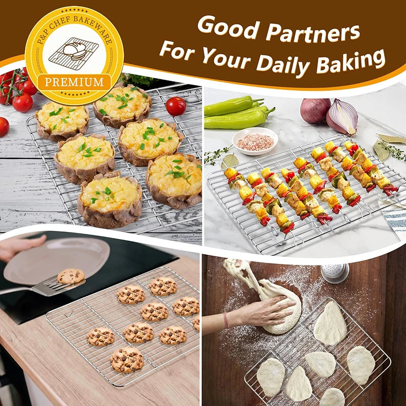 430Stainless Steel Baking Pan with Drain Rack - Multi-Purpose Oven Cookie Sheet &Roasting Pan for Baking, Grilling and Food Prep