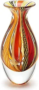 Handcrafted Murano-Inspired Bohemian Glass Vase with Blue and Green Stripes, Model No. 2