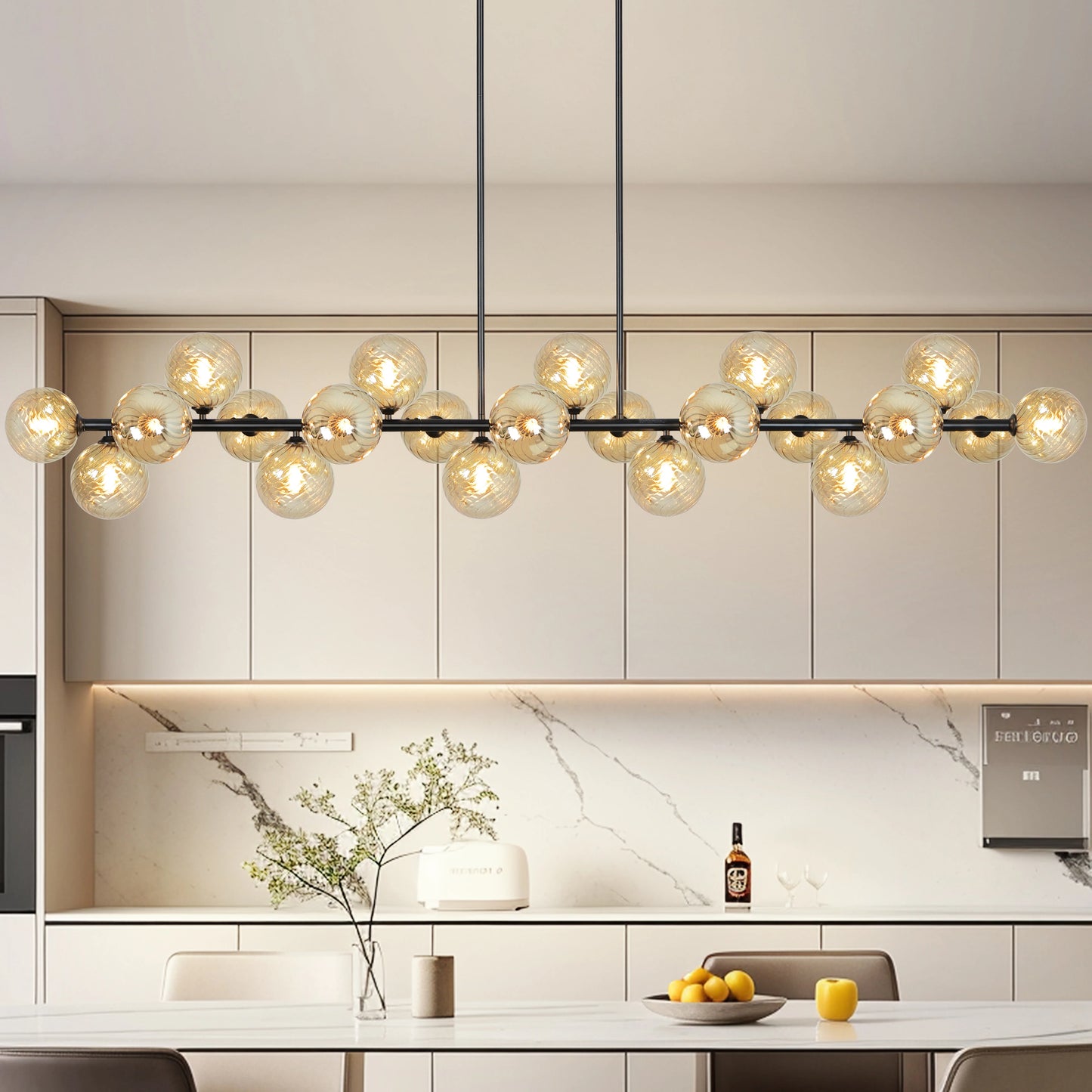 21-Lights Sputnik Chandelier Height Adjustable 70.8in Bubble Glass Chandelier for Dining Room Kitchen Island Mid Century