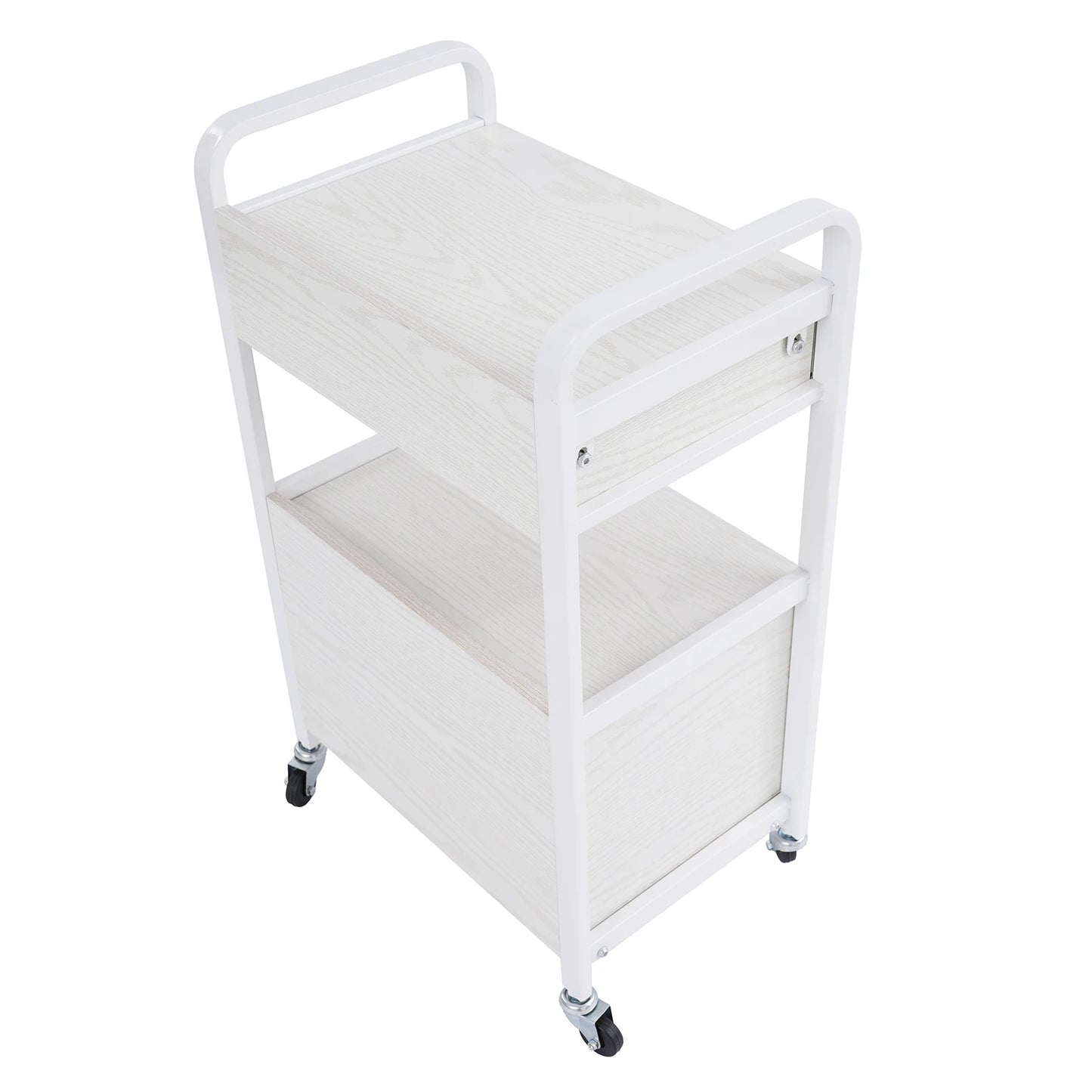 Salon High-density Wood Panels Storage Cart,White Rectangle Free Standing Movable Beauty Organizer