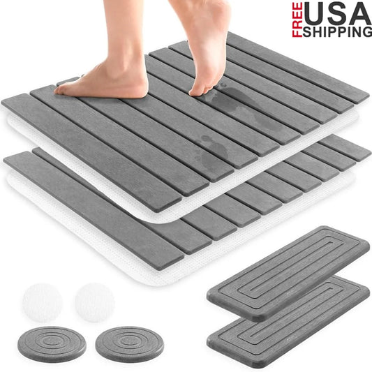 Stone Bath Mat Set Quick Dry Non-Slip Diatomite Foldable Absorbent Kitchen Bathroom Counter Pet Bowl Mat