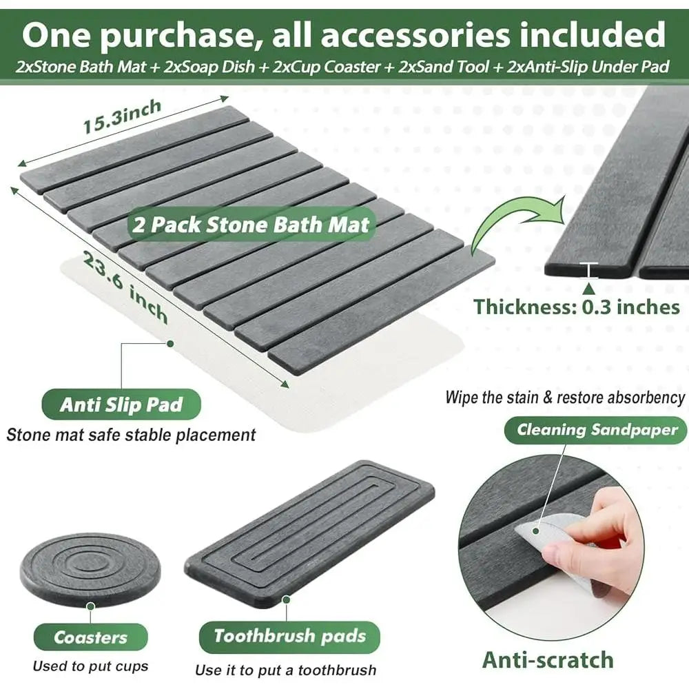 Stone Bath Mat Set Quick Dry Non-Slip Diatomite Foldable Absorbent Kitchen Bathroom Counter Pet Bowl Mat