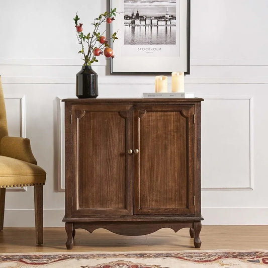 HULALA HOME Antique Accent Cabinet with 2 Doors, Buffet Cabinet with Storage, 2 Shelves Sideboard for Kitchen, Living Room, Hallway, Bedroom
