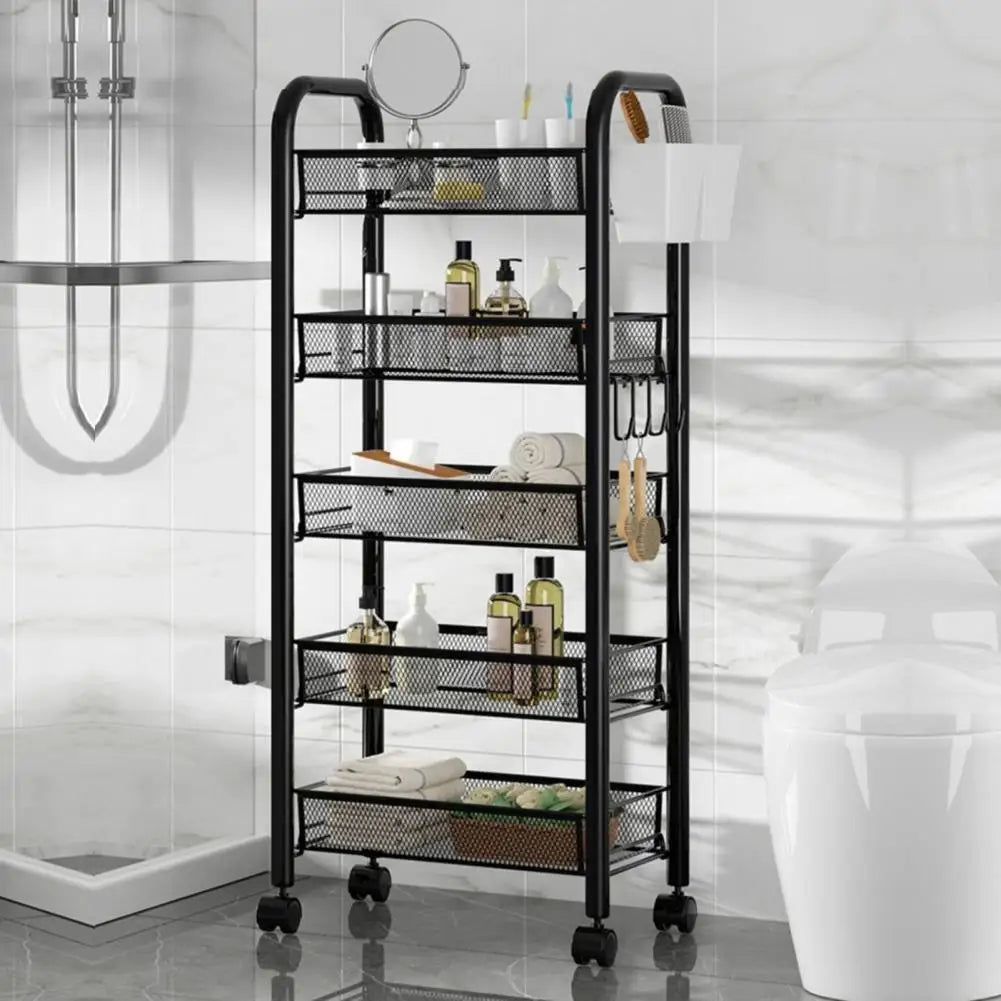 Fruit Vegetable Storage Basket, 5 Tier Stackable Metal Mesh Storage Basket with 360 Degree Wheels, Fruit Vegetable Produce Basket