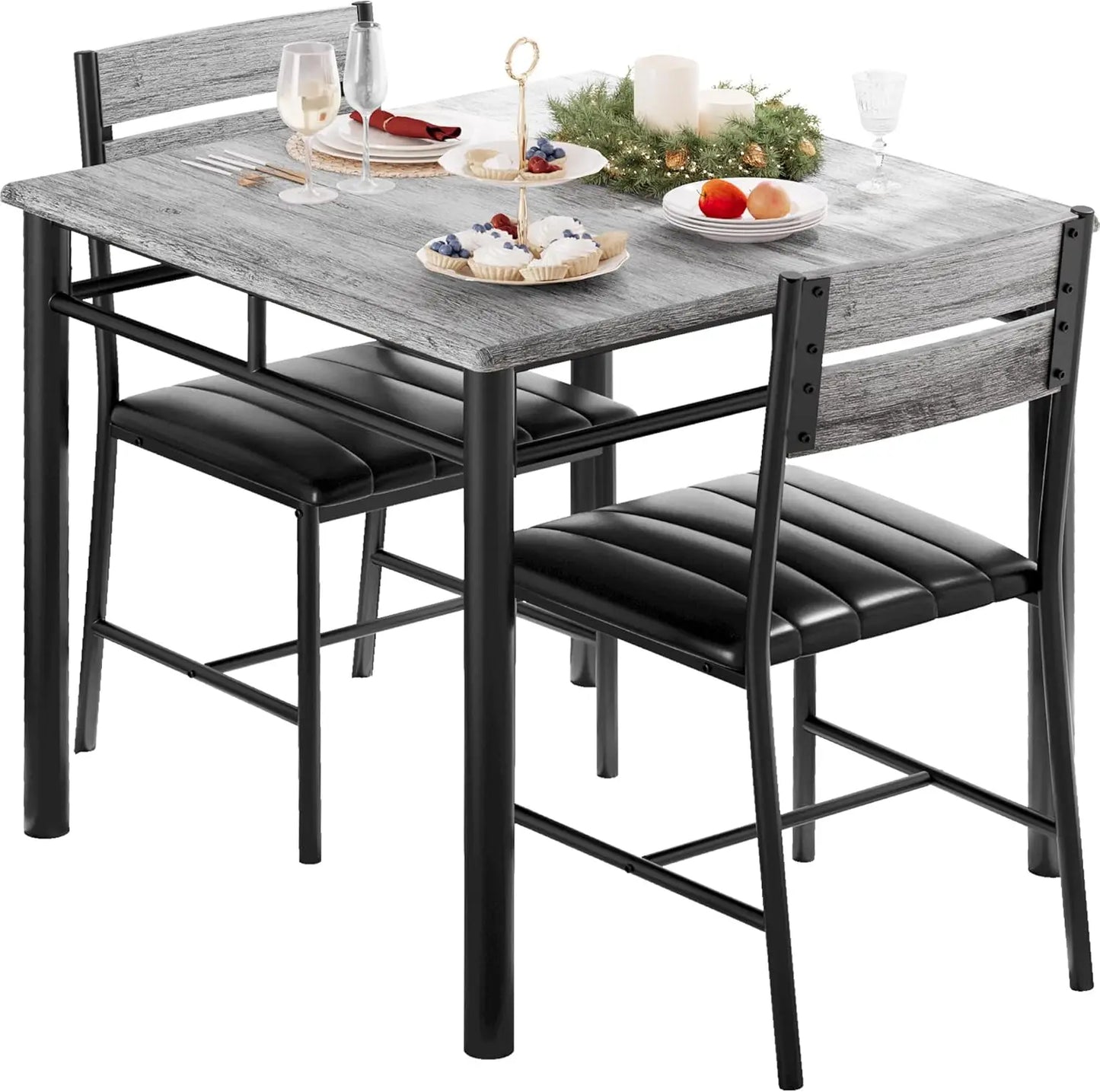 IRONCK Dining Table Set for 2, Compact Dining Set, Small Kitchen Table with Upholstered Chairs for Kitchen & Dining Room