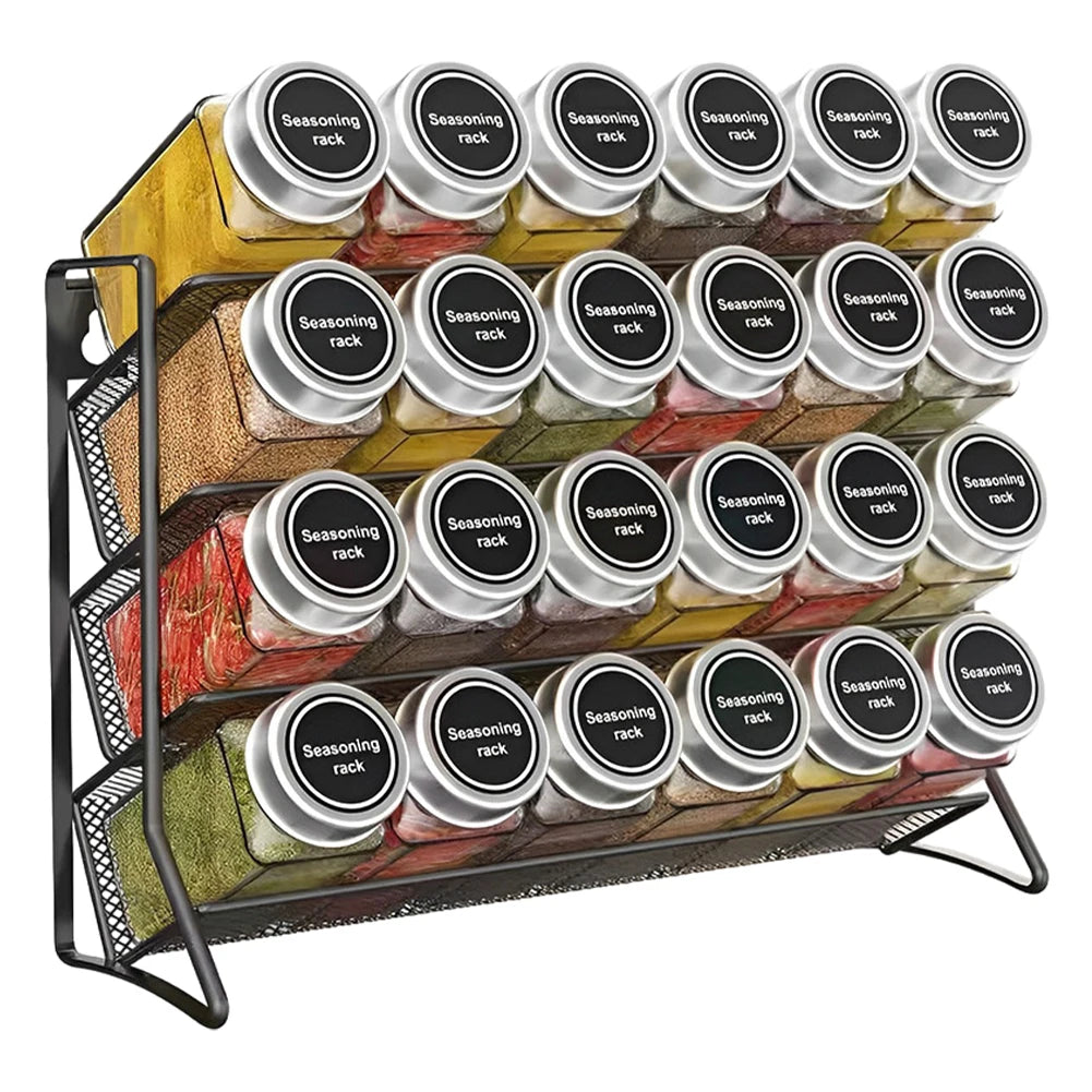 4 Tier Spice Jar Rack Wall Mounted Herb Container Holder Carbon Steel Spice Seasoning Organizer for Small Can Storage