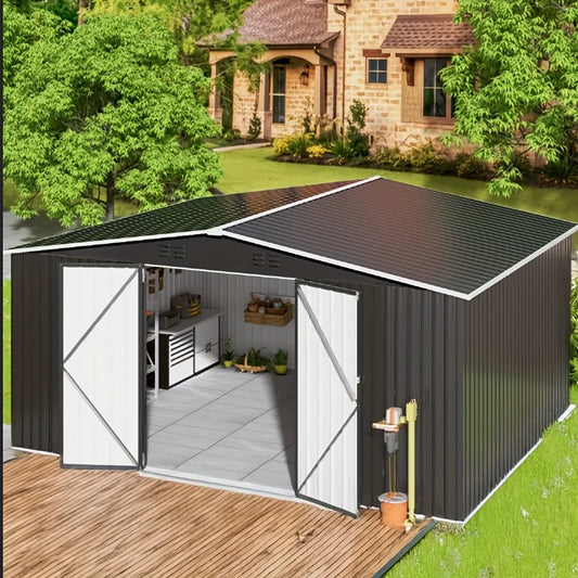 VIWAT 10x10~12x18FT Outdoor Metal Storage Heavy-Duty Frame Shed w/ Lockable Door, Heavy-Duty Tool Shed For Backyard Patio Graden