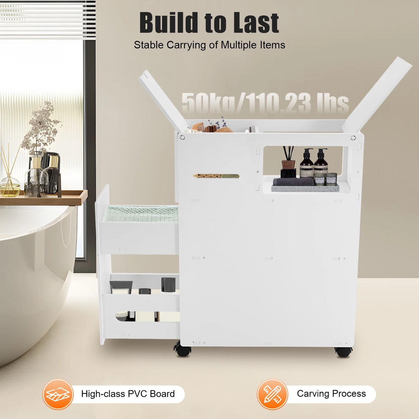 Bathroom Storage Cabinet with Brake Universal Wheel, Movable&Lockable, Large Capacity User-friendly for Bathroom Toilet & Bedroom